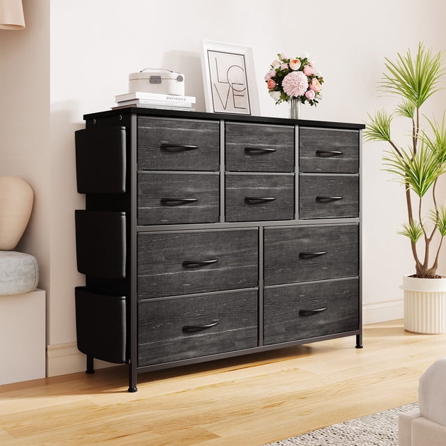 Ourlova Commode Moderne pour Chambre avec 10 Tiroirs Commode en Tissu Tiroir de Rangement avec Poches Latérales pour Chambre d'Enfant Garde-Robe Couloir Entrée Salon