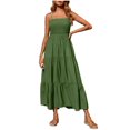 thumbnail image 1 of Robes d'Été pour Femmes Bohèmes à Bretelles Spaghetti, Smockées, à Étages, Longues, de Plage, Soleil, Sans Manches, Unies, Robe Maxi, 1 of 9