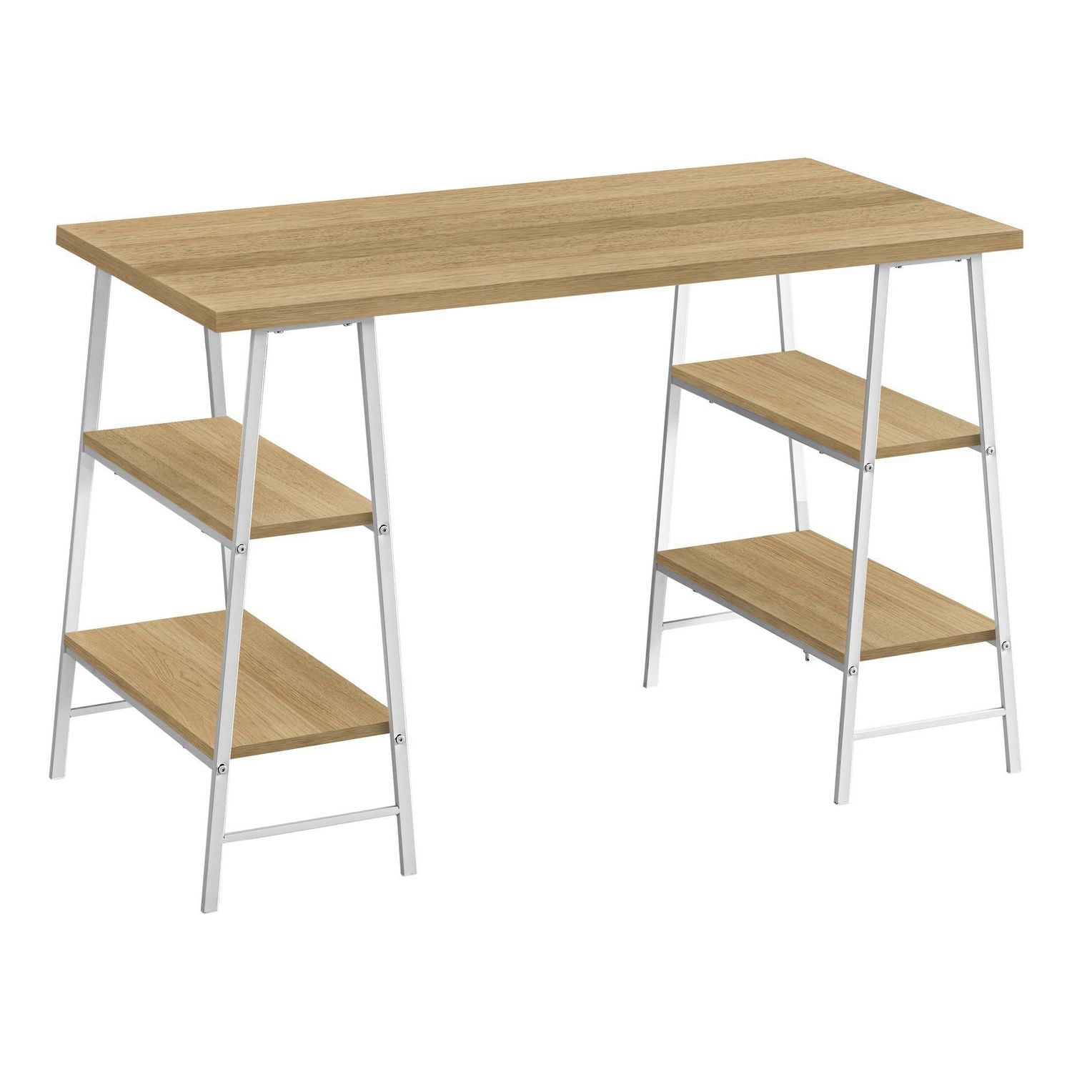 Monarch Specialties Bureau, Bureau À Domicile, Ordinateur Portable, Étagères De Rangement, 48"l, Travail, Métal, Stratifié, Naturel, Blanc, Contemporain, Moderne
