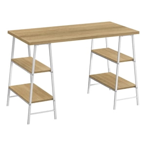 Monarch Specialties Bureau d'ordinateur, Bureau à la maison, Ordinateur portable, Étagères de rangement, 48"l, Travail, Métal, Stratifié, Naturel, Blanc, Contemporain, Moderne