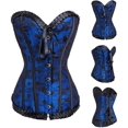 thumbnail image 2 of Womens Vintage Floral Denim Overbust Corset Bustier Top, 2 of 5