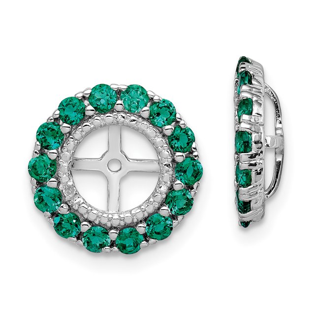 Veste à Boucles d'Oreilles en Argent Sterling Rhodium Diam. et Émeraude Créée QJ146MAY