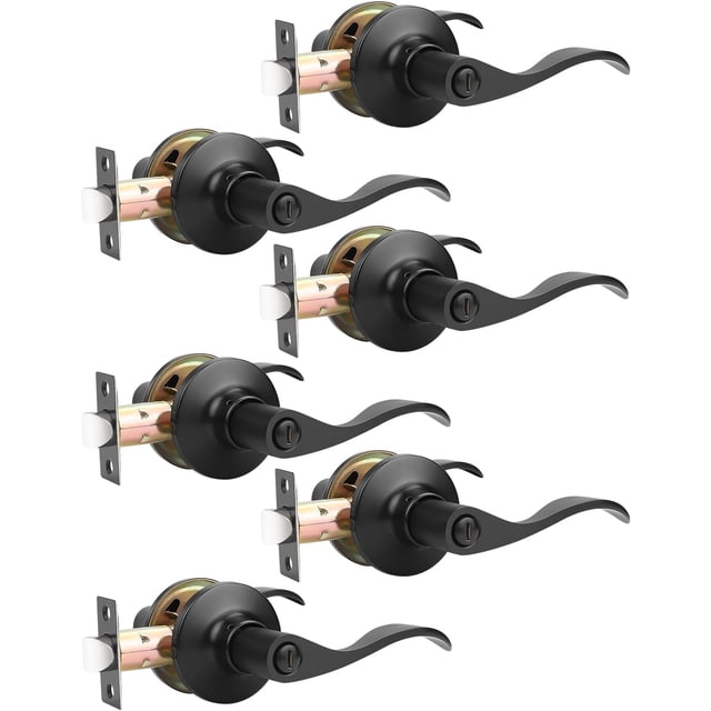 Levier de Porte en Nickel Satiné pour l'Intimité, Boutons de Porte Modernes pour Intérieur, pour Chambre et Salle de Bain, Poignée de Porte Robuste, Levier Ondulé Réversible