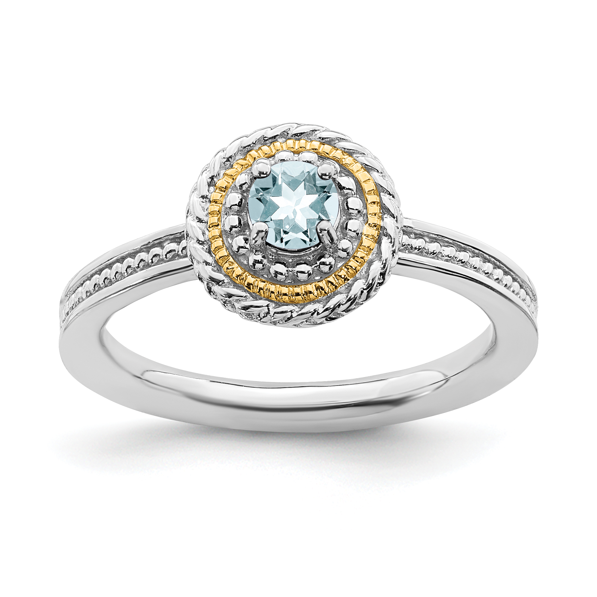 925 Sterling Silver 14k Aquamarine Ring Birthstone March Gemstone Stackable