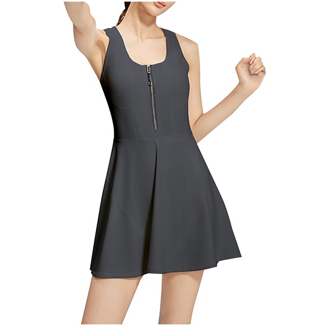 hotojiny Womens Tennis Dress with Shorts Summer Sleeveless Racerback Workout Dress Half Zip-Up A-Line Dresses with Built-In Bra