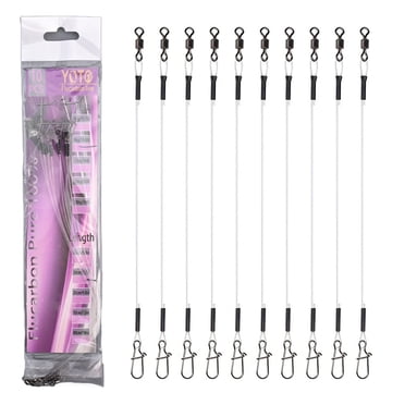 Mosiee 10 Pcs Fil de Pêche en Fluorocarbone 15/20/25/30/40 cm 7-18 kg Fil de Pêche en Fluorocarbone Invisible avec Rouleau Accessoire de Pêche Pivotant