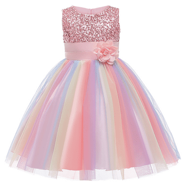 HAWEE Robe à Paillettes pour Demoiselles d'Honneur, Tutu Arc-en-Ciel, Robe de Princesse pour Fête d'Anniversaire, Robe de Concours pour 3 à 10 Ans