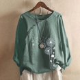 thumbnail image 1 of CHUANK Hauts pour Femmes en Solde à Moins de 10$ Hauts Décontractés Printemps Été Manches Longues en Coton Lin Imprimé Graphique Pissenlit Col Rond Blouses Vintage Grande Taille, 1 of 4