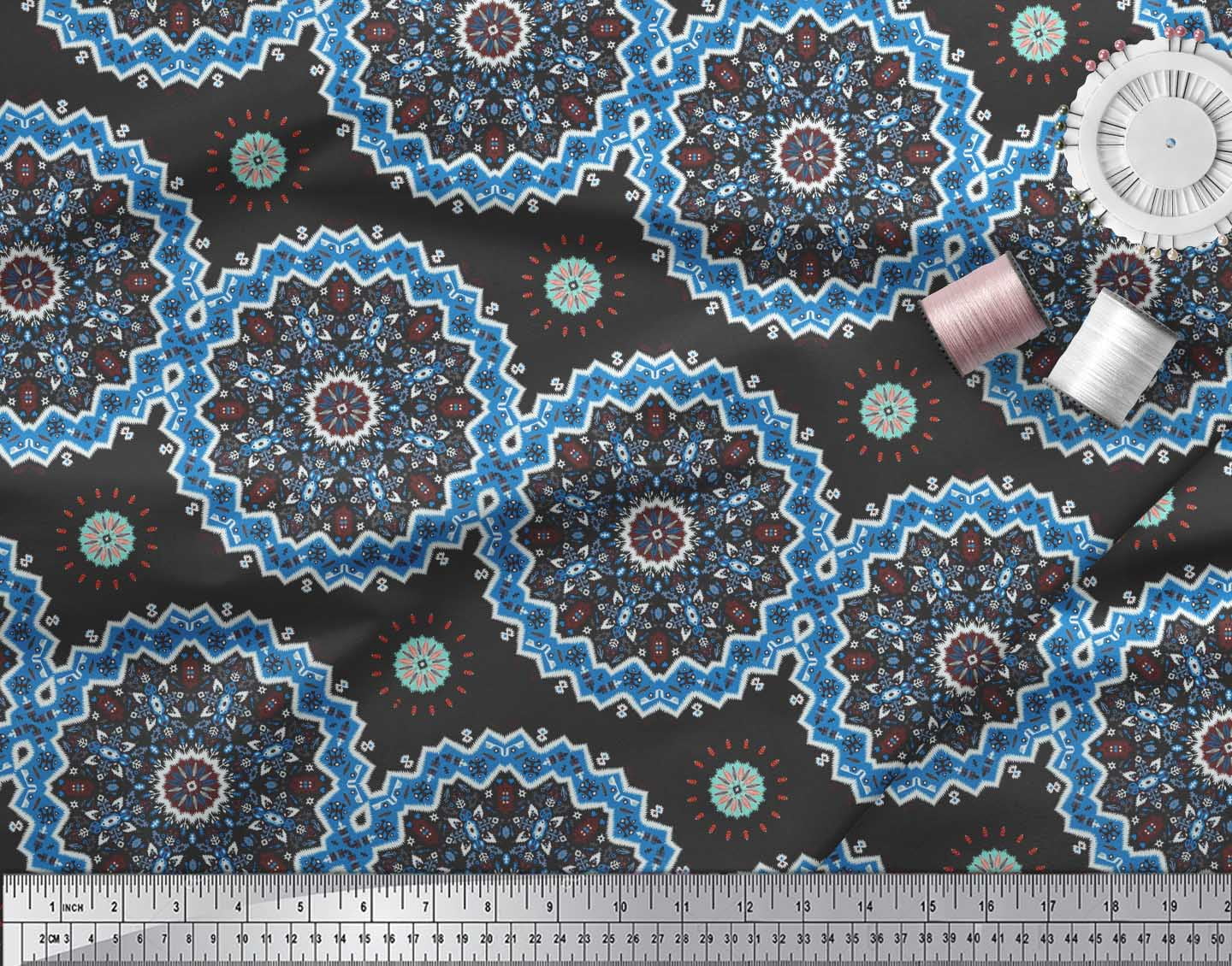 Soimoi Velvet Fabric Mandala Ethnic Print Fabric by Yard 58 Inch Wide