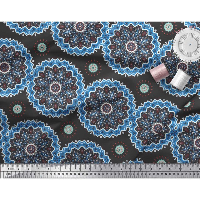 Soimoi Silk Fabric Mandala Ethnic Print Sewing Fabric Yard 42 Inch Wide