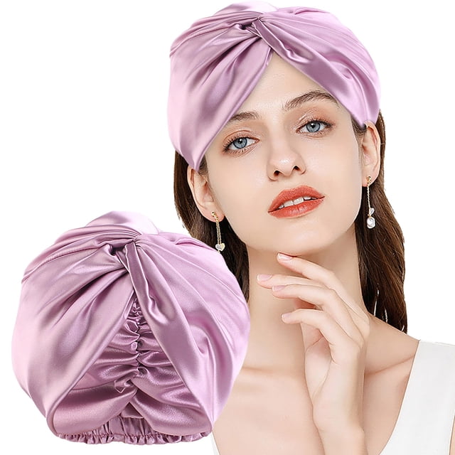 Bonnet de Nuit en Satin Soyeux pour Femmes Réversible Ajustable Très Grand Bonnet de Nuit Cheveux Bouclés Naturels