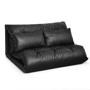 Giantex PU Leather Floor Sofa with Two Pillows, Black