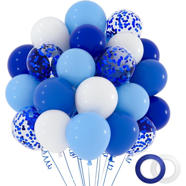 NACHLYNN 60 Packs Blue Party Confetti Balloons 12 Inches Light Blue Balloon Arch Kit for Birthday Decorations Baby Shower Wedding Graduation Party Decorations
