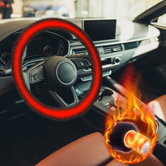 TIMIFIS Plush Handle Cover, Winter Handlebars Heated Steering Wheel Covers Car Thermal Protection Covers Heating Car Accessories
