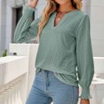 thumbnail image 2 of IROINID Reduced Womens Long Sleeve V-Neck Shirts Lounge Comfortable Solid Color Ruffle Sleeve Tops Blouse,Green, 2 of 5