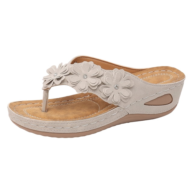 Fsqjgq Sandales pour Femmes Sandales de Plage à Plateforme Compensée pour Femmes avec Strass Floraux Sandales à Enfiler pour Porter à l'Extérieur Essentiels de Vacances