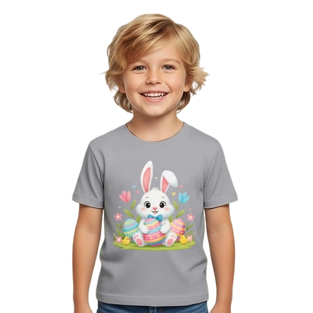 MIASHUI T-Shirts Graphiques de Pâques pour Garçons Manches Courtes Décontractées Douces Hauts Colorés pour Enfants Gris, 12-13 Ans