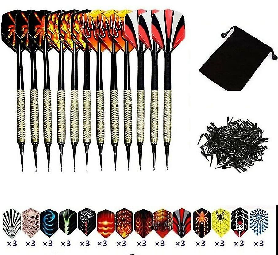 Darts Set, 12 Pieces Hold Soft Darts With Soft Tip Point, Suitable For Electronic Dart Board, Additional 42 Dart Pieces And 100 Black Plastic Dart Tip