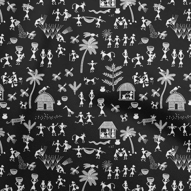 oneOone Rayon Black Fabric Asian Floral Block Craft Projects Decor Fabric Printed by The Yard 56 Inch Wide