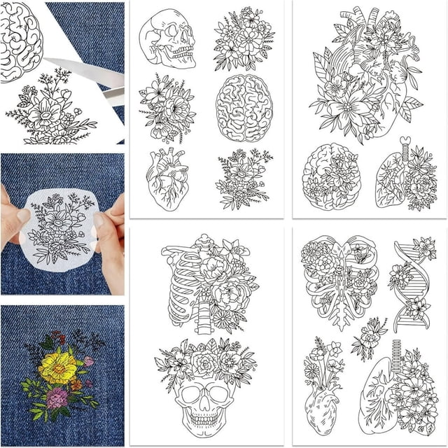 HLONK 4 Sheets 16Pcs Wedding Dress Water Soluble Hand Sewing Stabilizers for Fabric 11.6x8.2 Inch Embroidery Stitch Practice Embroidery Patterns Transfers for Embroidery Beginners Lovers