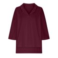 thumbnail image 4 of Penkiiy Blouse Décontractée pour Femme à Manches 3/4 Henley à Col en V Boutonnée, Dos Plissé, Blouse Unie, Hauts, T-Shirts 2TG Bordeaux, 4 of 8