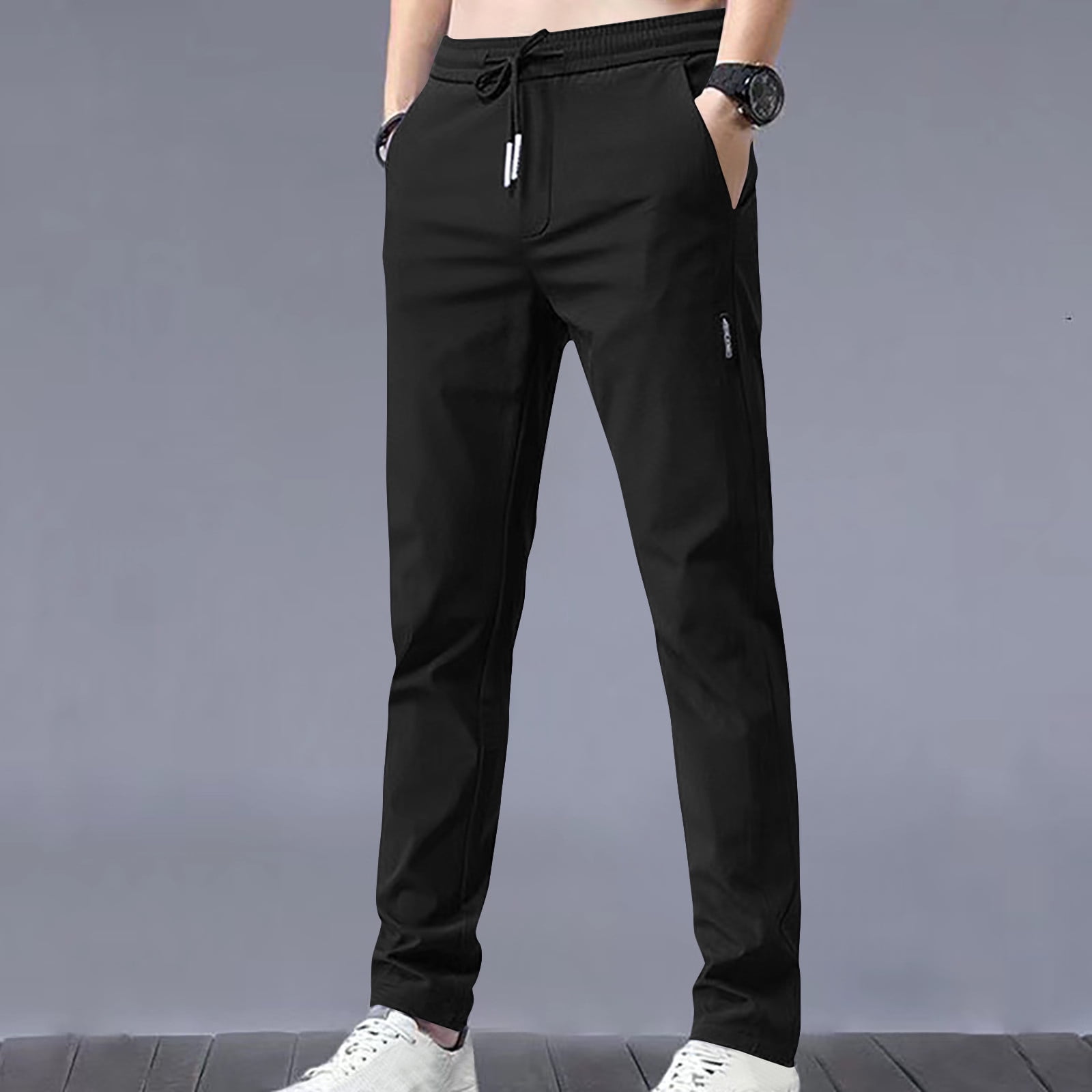 DPTALR Men's Summer Slim Casual Solid Classic Trousers Long Pants