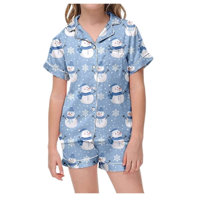 WEAIXIMIUNG Ensemble de Pyjama pour Enfants de Noël Classique à Imprimé, Chemise à Col Boutonnée à Manches Courtes et Short 2-3 Ans