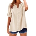 thumbnail image 1 of Summer Blouses for Women in Clearance Summer Linen Work Tops for Women Trendy Plus Size V Neck Button down Boho Clothes Spring Tops for Women 2025 New Beige M, 1 of 4