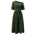 thumbnail image 4 of Robe Bandage pour Femmes Mode Femmes Décontractée Ample Bandage Manches Mi-Longues Uni Col en V Robe Longueur Cheville, 4 of 6