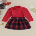thumbnail image 3 of Girls Autumn 2 Piece Outfits Red Long Sleeve Ribbed Tops A-line Plaid Skirt Sets 1-2 Years, 3 of 7