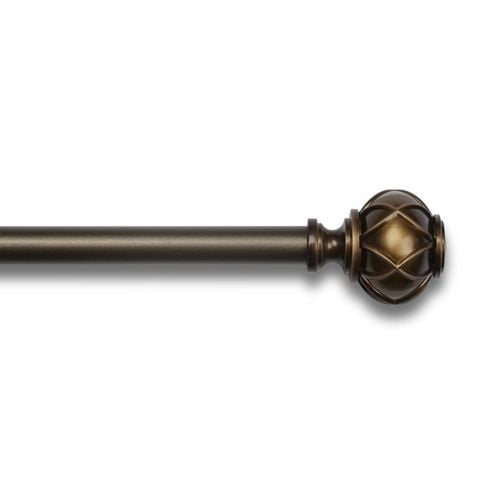 hometrends Woven 3/4" Rod 66-120" Antique Gold Window Rail with 3/4 inch diameter steel tube and resin finials in a woven lattice design, extending 66 to 120 inches with 2.2 inch wall projection, including mounting hardware, suitable for curtain and drapery hardware in Canadian homes.