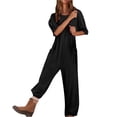 thumbnail image 1 of RKSTN Combinaisons pour Femmes Décontractées Col Rond Manches Courtes Combinaisons Confortables Mode Couleur Unie Tempérament Jambes Larges Pantalons Longs Combinaisons avec Poches, 1 of 5
