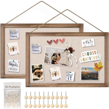 Sfugno Panneaux d'Affichage en Bois, Lot de 2 Panneaux d'Affichage Muraux en Lin, Panneau d'Épingles Décoratif, Cadre 16"x11 Pouces Panneau en Liège Léger pour Maison Cuisine Bureau, Brun