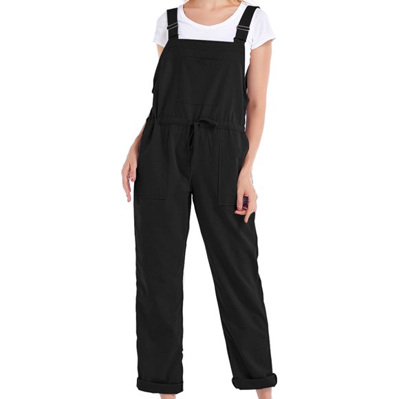 AherBiu Summer Jumpsuits for Women Suspenders Sleeveless Drawstring Waist Overalls Pants Rompers with Pockets