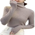thumbnail image 3 of MesaSe Women Ribbed Knit Tops Long Sleeve Turtleneck Solid Color Slim Fit Sweater, 3 of 5