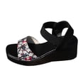 thumbnail image 1 of IUJSOY Women's Platform Wedge Print Sandals Slip on Square Toe Elastic Ankle Strap Sandals, 1 of 9