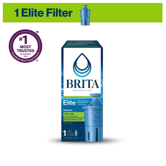 Brita Elite Replacement Filter, Reduces 30+ contaminants while keeping healthy minerals, WQA Certified to reduce Lead, Microplastics, Chromium and Chlorine, Lasts 6 months