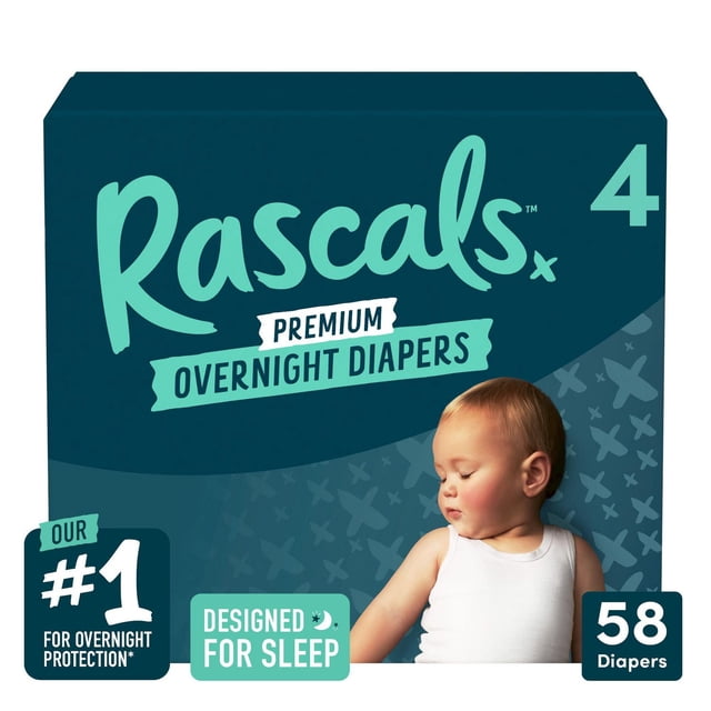 Rascals Overnight Diapers, Size 4-6, Carton, 58 Count