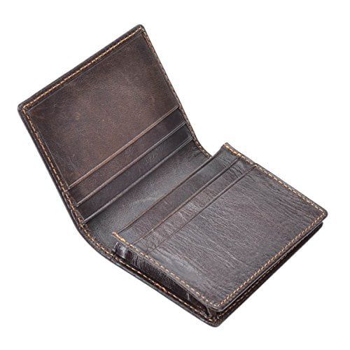 Men’s Bifold Front Pocket Wallet Genuine Leather RFID Blocking Card Billfold, Coffee