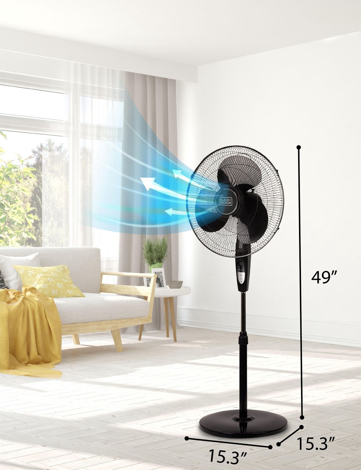 Ventilateur sur pied Black + Decker de 16 po avec télécommande et base ronde, noir