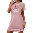 thumbnail image 1 of Sakmal Chemises de Nuit Nuageuses pour Femmes Mignonnes Roses Grande Taille Robe de Maison de Noël Courte Col Rond Manches Courtes Imprimé Joyeux Noël Chemises de Nuit P-2TG, 1 of 4