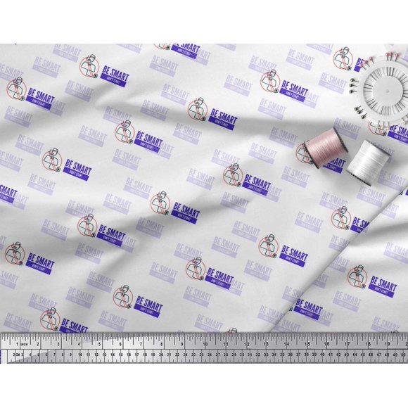 Soimoi Blue Silk Fabric Be Smart Dont Start Text Print Fabric by the Yard 42 Inch Wide