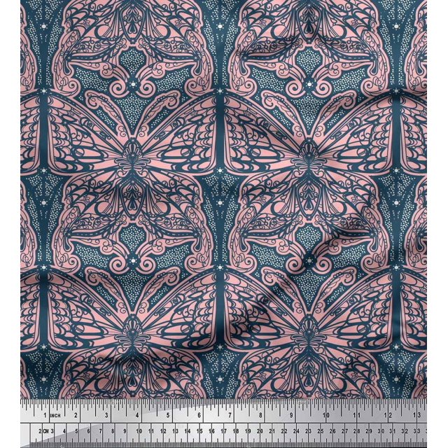 Soimoi Poly Georgette Fabric Dot & Artistic Butterfly Print Fabric by The Yard 42 Inch Wide
