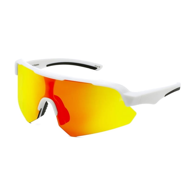 Athletic Works Lunettes de Soleil à Écran Blanc et Orange avec Monture Enveloppante Blanche et Verres à Écran Miroir Orange Offrant une protection UVA/UVB de 100 %, Conçues pour les sports Actifs pour Réduire l'Éblouissement et Améliorer la Visibilité pendant les Entraînements.