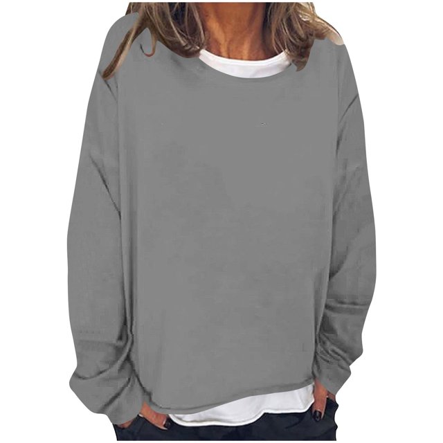 Timegard Hauts pour Femmes à Épaules Tombantes, Col Ras du Cou, Chandail Ample, Hauts d'Automne Décontractés à Manches Longues, Blouse Confortable