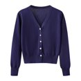 thumbnail image 2 of Fartey Cropped Cardigan Sweater for Women 2024 Long Sleeve V-Neck Button Down Short Knitted Sweater Simple Solid Color Daily Cardigans Navy M, 2 of 9