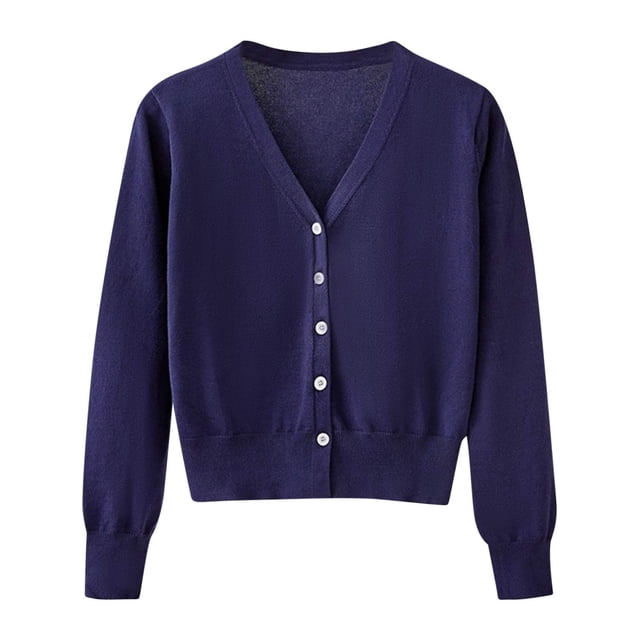 Timegard Cardigan for Women Lightweight Fall Cropped Solid Color Open Front Button Sweater Knit Coat