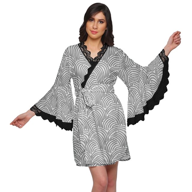 Moomaya Peignoir en Coton pour Femmes Robe de Chambre Imprimée Courte Peignoir de Douche Nuptiale