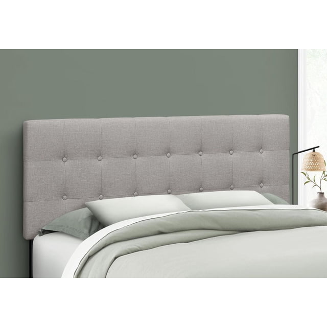 Monarch Specialties Bed, Headboard Only, Queen Size, Bedroom, Upholstered, Linen Look, Grey, Transitional
