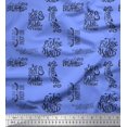 thumbnail image 1 of Soimoi Blue Heavy Satin Fabric Explore The World Text Print Sewing Fabric Yard 54 Inch Wide, 1 of 1